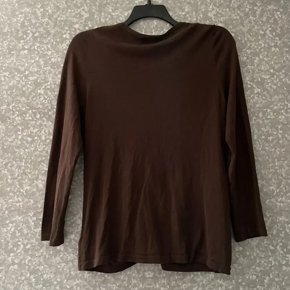 Coldwater Creek Brown Silk Blend Gathered Cardigan Sweater - Size Large (14-16)